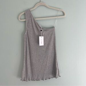 Lovers + Friends Ribbed One-Shoulder Tank Top Grey NWT